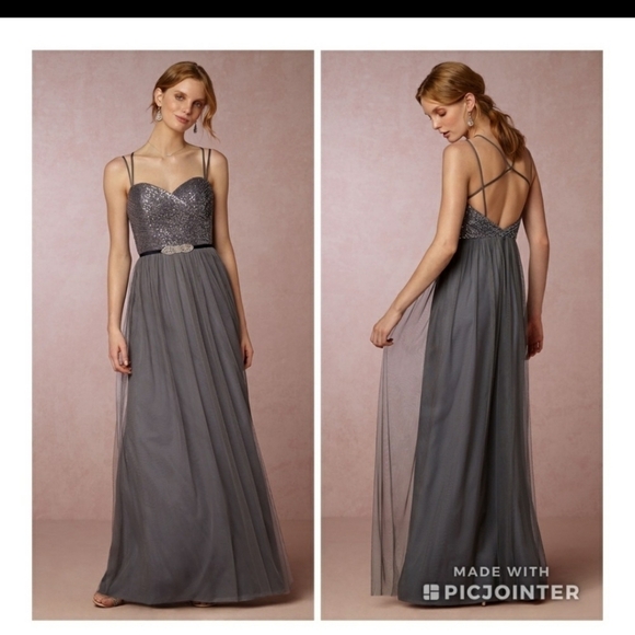 BHLDN Isadore Pewter Watters Bridesmaid Dress sz 10‎ holidays gray sequin maxi - Picture 1 of 16